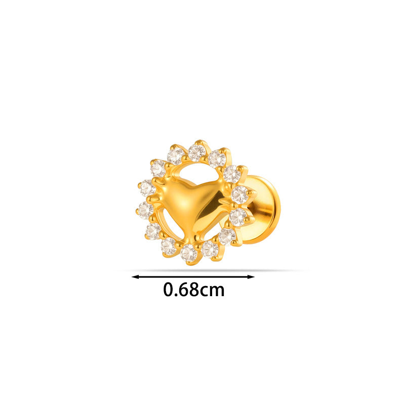 G23/F136 Titanium CZ Heart Flower Carousel Internal Thread Lip & Cartilage Stud | 10 Styles