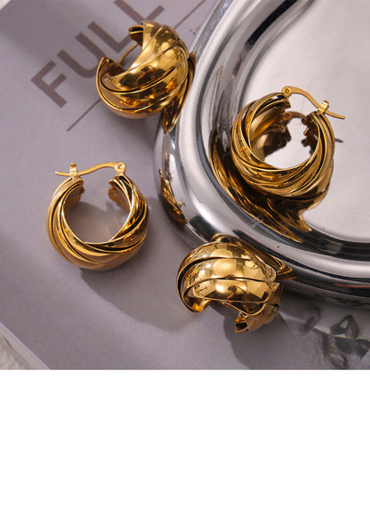 Twisted Rope Hoop Earrings – Vintage Gold Stainless Steel Chunky Ear for Women