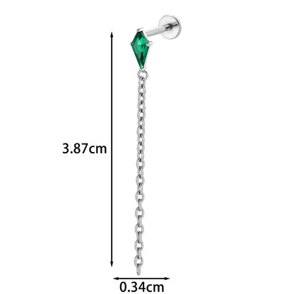 Implant Grade ASTM G23/F136 Titanium Threadless Tassel Chain Diamond Geometric Zircon Stud | Helix Cartilage Lip Piercing Jewelry