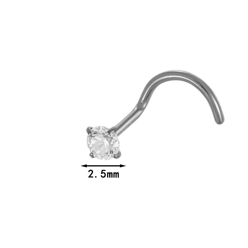 G23 Titanium Nose Stud with Zircon | F136 S-Bar Internally Threaded Nose Piercing Jewelry
