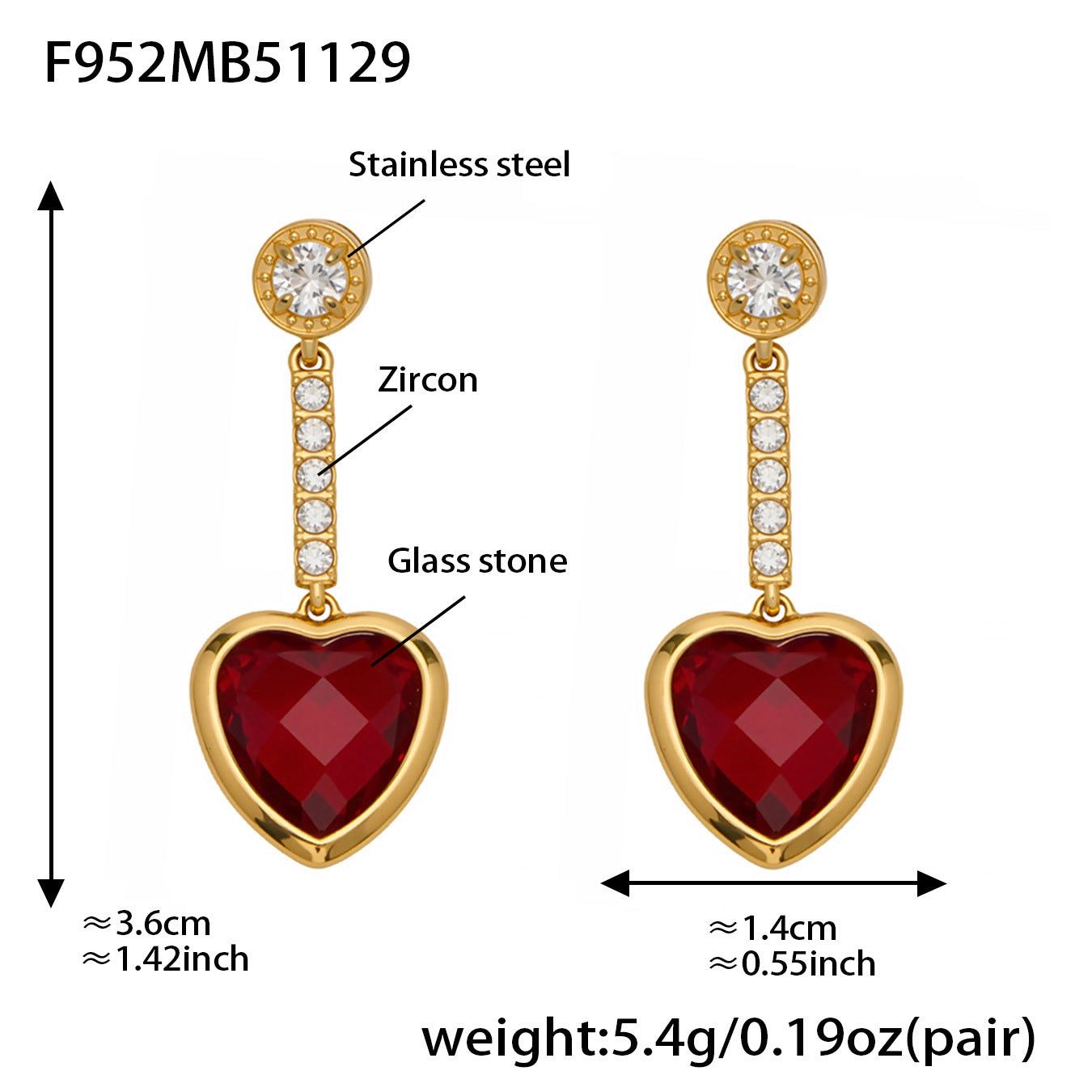 Sparkling Heart Glass Necklace & Earrings Set – Colorful Long Pendant Chain · Stainless Steel Hypoallergenic Jewelry