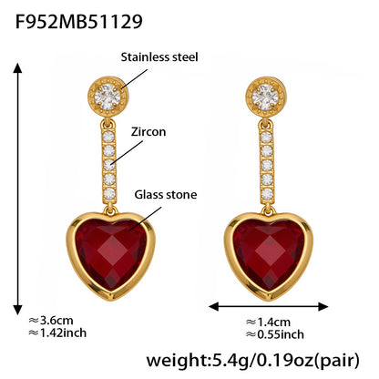 Sparkling Heart Glass Necklace & Earrings Set – Colorful Long Pendant Chain · Stainless Steel Hypoallergenic Jewelry