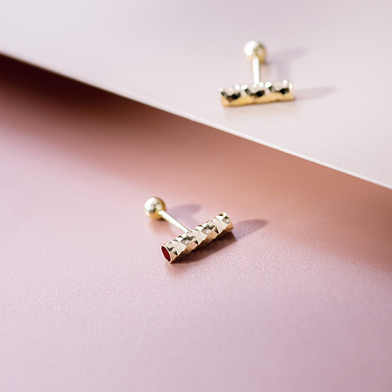 14K Solid Gold Geometric Shiny Piercing Studs – Hypoallergenic & Waterproof Earrings for Cartilage & Lobe