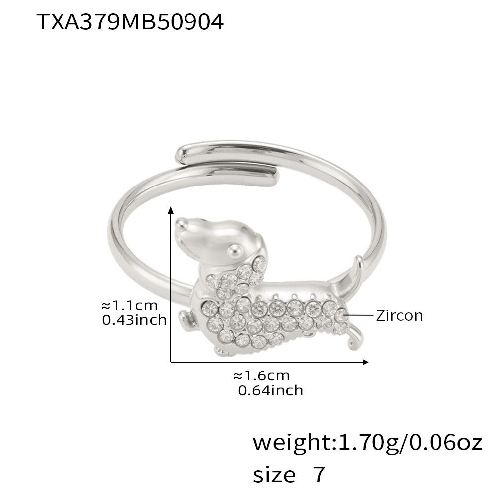 Stainless Steel Dog Zircon Jewelry Set – Necklace, Bracelet, Ring & Earrings | Cute Minimalist Fashion Jewelry | WANTI