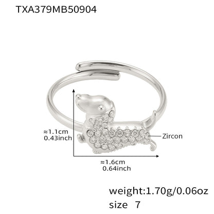 Stainless Steel Dog Zircon Jewelry Set – Necklace, Bracelet, Ring & Earrings | Cute Minimalist Fashion Jewelry | WANTI