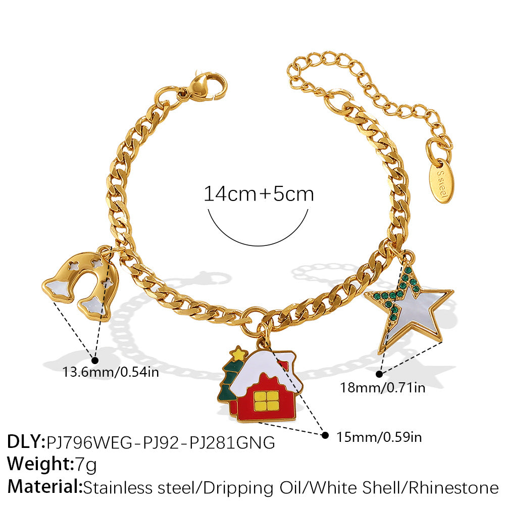 Christmas Collection – Gold Plated Stainless Steel Dripping Oil Pendant & Tassel Bracelet  Set