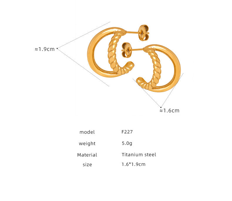 Double Layer C-Shaped Stainless Steel Hoop Earrings – Minimalist Thick Chunky Huggie Hoops for Women, Trendy Daily Jewelry