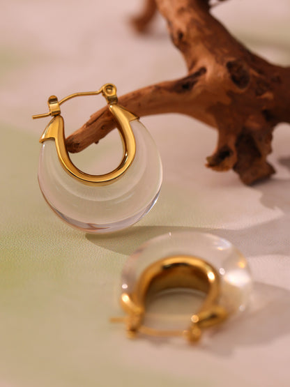 Vintage U-Shaped Resin Hoop Earrings – Stainless Steel Colorful Retro Statement Earrings | WANTI Jewelry