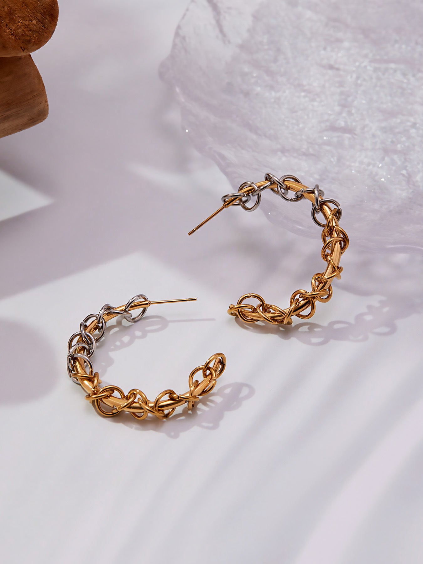 Stainless Steel Two-Tone Twisted Hoop Earrings – Fashion Statement Chunky Spiral Design | WANTI Jewelry