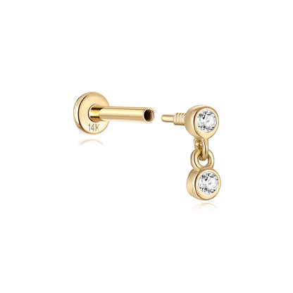 14K Gold Circle Double Zircon Stud Earrings – Stackable & Hypoallergenic