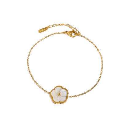 18K Gold Plated Titanium Steel Flower Pendant Necklace, Bracelet & Ring | Elegant Fashion Jewelry Set