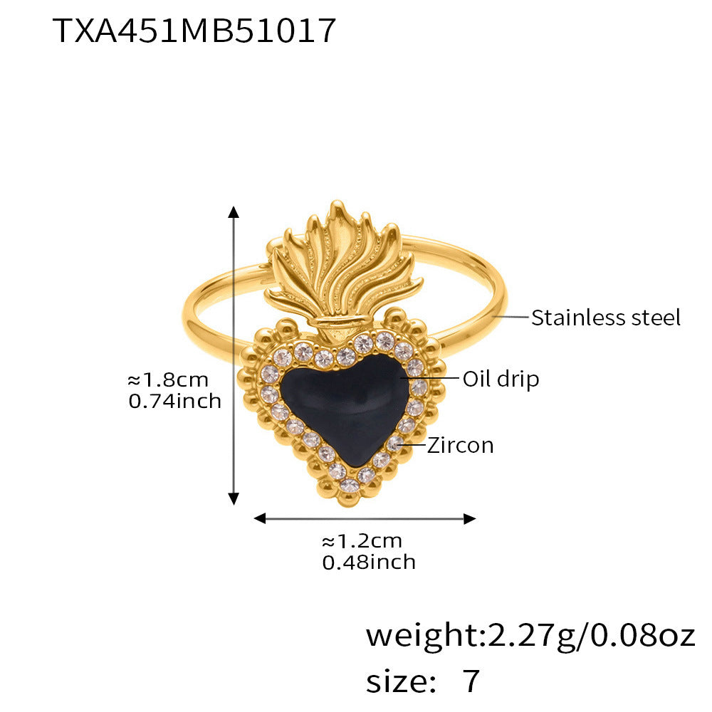 Stainless Steel Heart Jewelry Set – Zircon Heart Necklace, Earrings & Ring Set | Romantic Gift Set