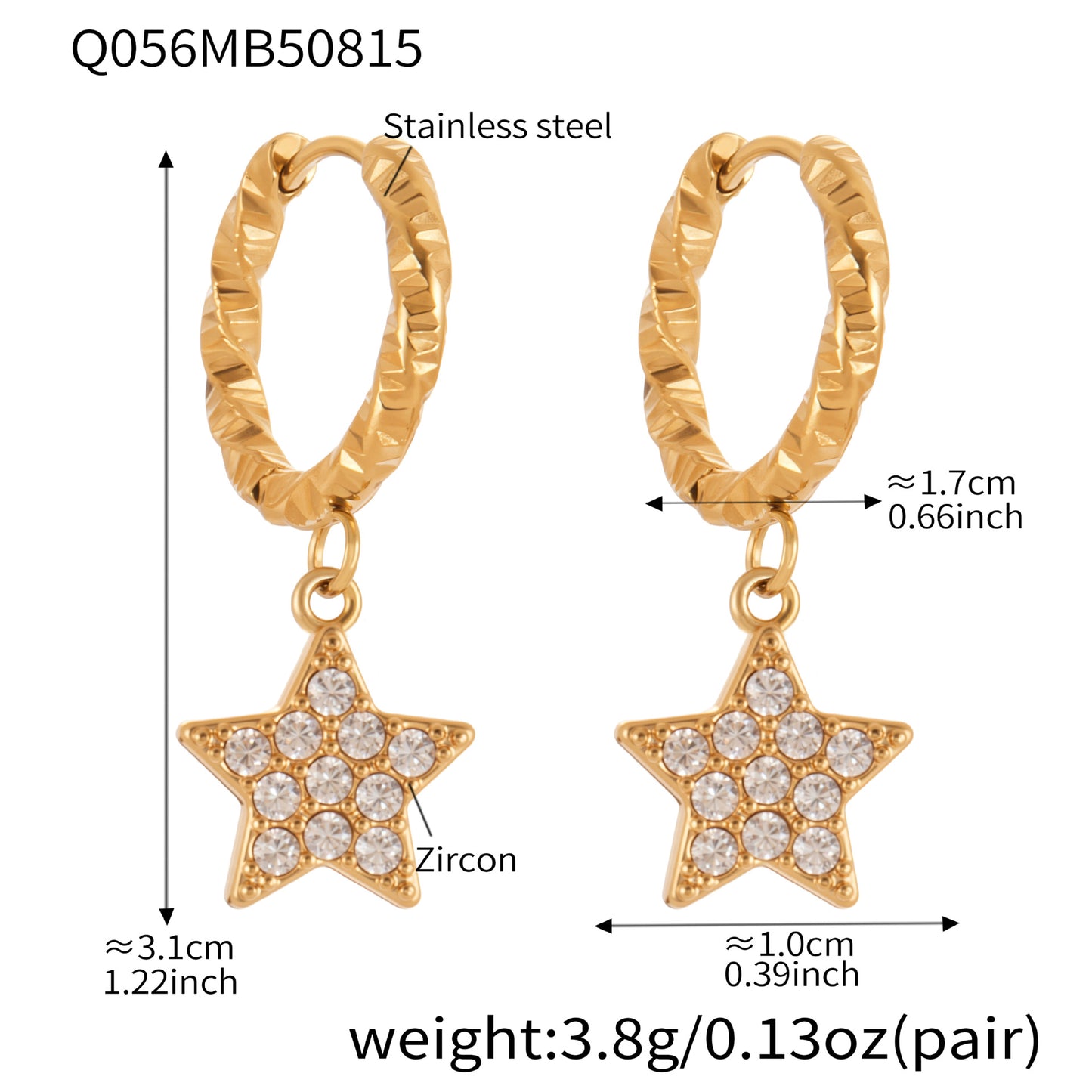 Gold Stainless Steel Five-Pointed Star Zirconia Hoop Earrings Set | Layered Star Earrings | High-Shine Statement Jewelry for Women