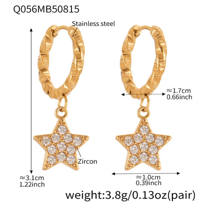 Gold Stainless Steel Five-Pointed Star Zirconia Hoop Earrings Set | Layered Star Earrings | High-Shine Statement Jewelry for Women