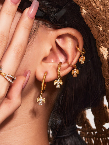 Stainless Steel Zircon Bird Pendant Layered Earrings Set | Trendy Dangle Hoop Earrings | Hypoallergenic Fashion Jewelry for Women