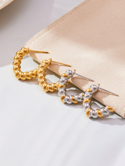 Twisted C-Shaped Hoop Earrings Stainless Steel Minimalist Chic Design – Gold & Two-Tone | WANTI Jewelry