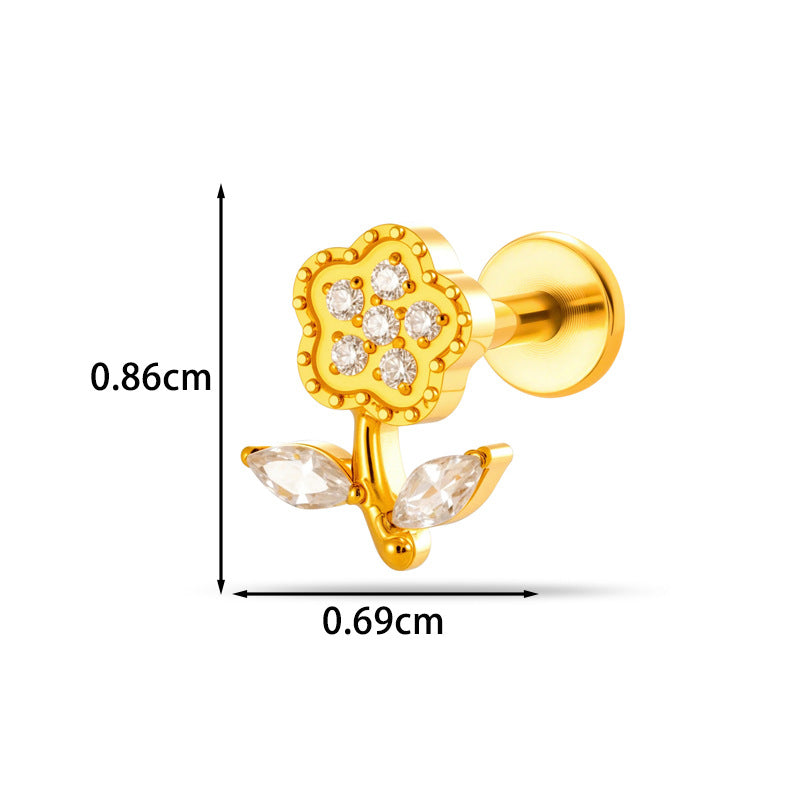 Implant Grade G23 ASTM F136 Titanium Micro CZ Flat Back Cartilage Stud | Internal Thread 16G Helix Tragus Earring