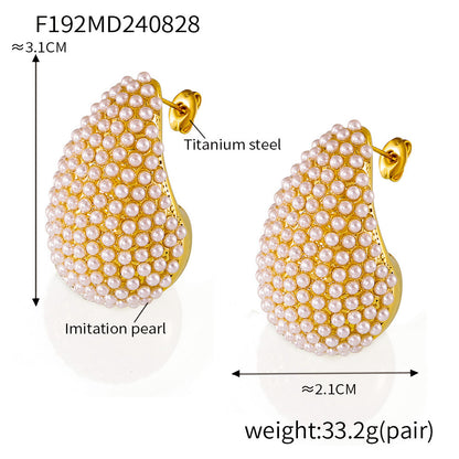 Elegant Teardrop Zircon Earrings – Stainless Steel Enamel, Pearl & Rhinestone Collection | Hypoallergenic Fashion Jewelry