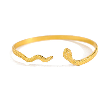18K Gold-Plated Stainless Steel Zircon Snake Cuff Bracelet | Elegant Serpentine Bangle
