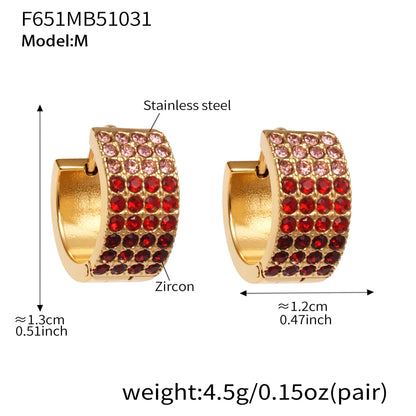 Stainless Steel Colorful Zircon Round Hoop Earrings Set – Modern Minimalist Retro Luxury Hoops