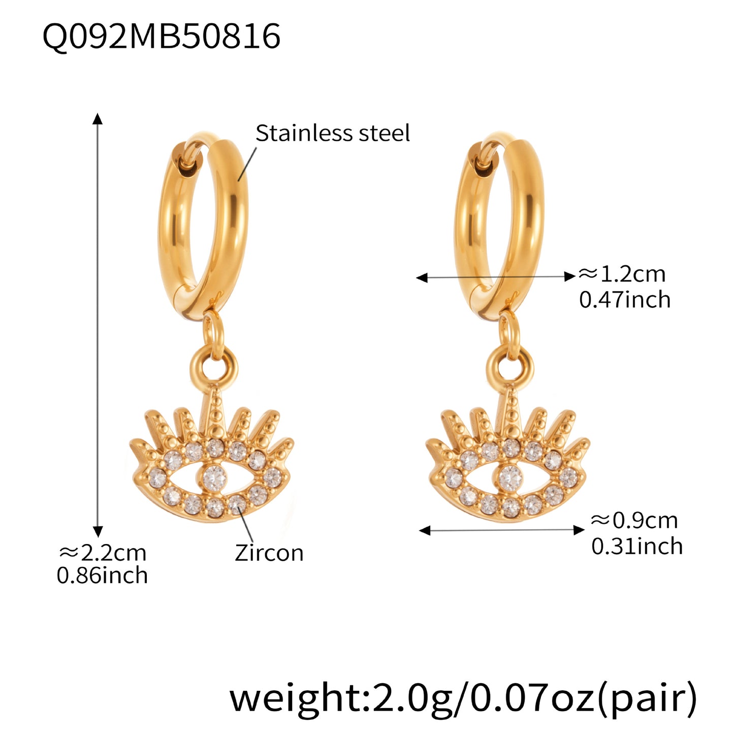 Evil Eye Zircon Hoop Earrings | Stainless Steel Minimalist Smooth Surface Earrings | Trendy Fashion Jewelry Gift