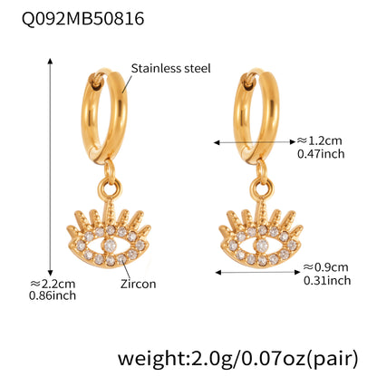 Evil Eye Zircon Hoop Earrings | Stainless Steel Minimalist Smooth Surface Earrings | Trendy Fashion Jewelry Gift