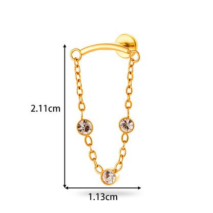 Implant Grade ASTM F136 Titanium Threadless Push Pin Zircon Chain Dangle Flat Back Stud | Geometric Cartilage Helix Tragus Lip Piercing Jewelry