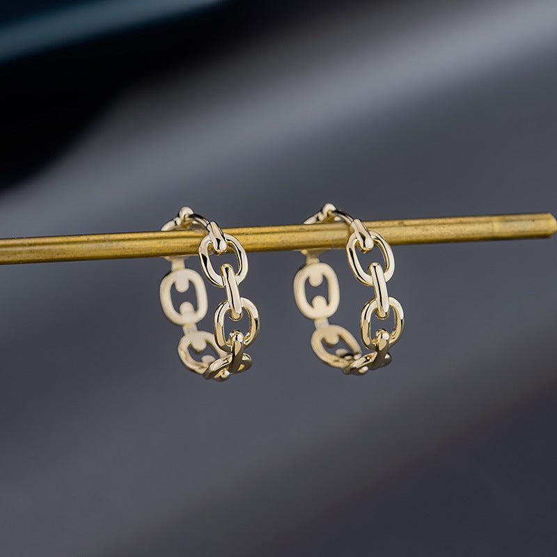 14K Solid Gold Hollow Square Chain Earrings – Minimalist & Lightweight (Pair)
