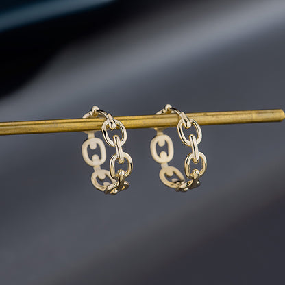 14K Solid Gold Hollow Square Chain Earrings – Minimalist & Lightweight (Pair)