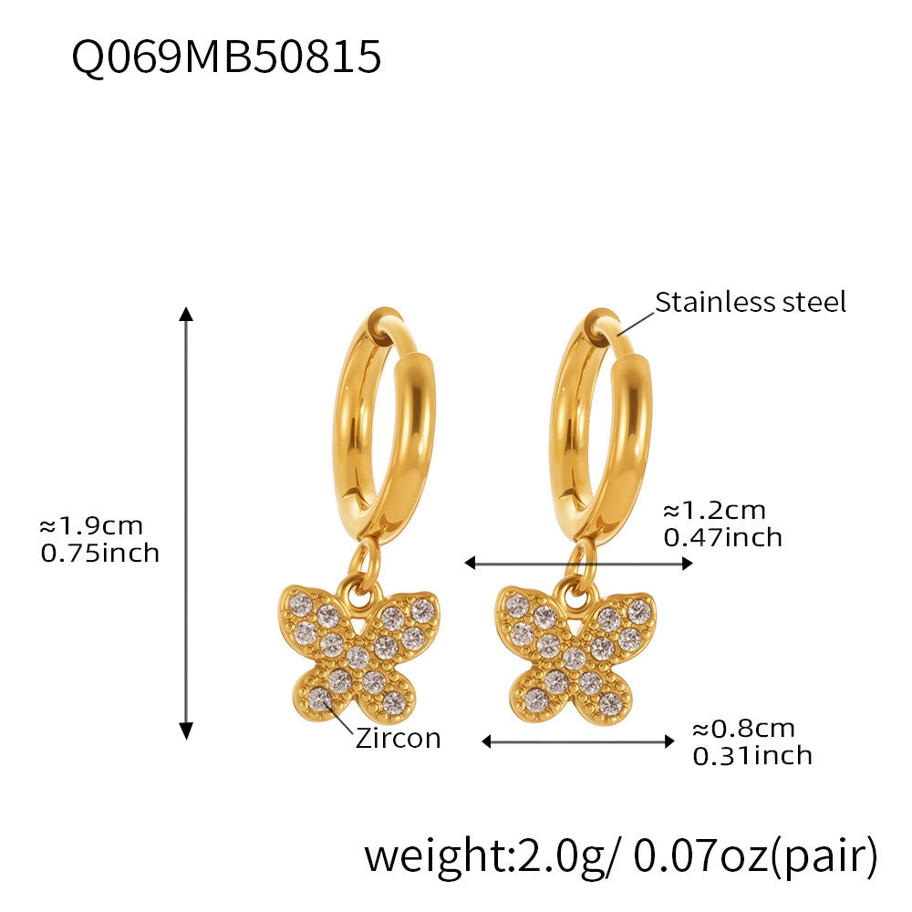 Butterfly Zircon Stackable Earrings Set – Stainless Steel Layered Hoop & Stud Combination | WANTI Jewelry