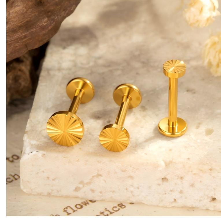 ASTM F136 Titanium Sun Threadless Labret Stud – Push Pin Flat Back Cartilage & Lip Piercing