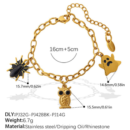 Gold-Plated Stainless Steel Halloween / Christmas Heart & Tree Tassel Pendant Bracelet | Elegant Festive Jewelry