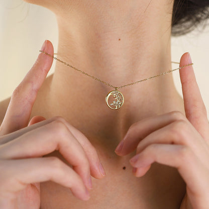 18K Gold Plated Stainless Steel Crystal Pendant Necklace | Heart, Star, Tree of Life & Leaf Designs | Elegant Gift Jewelry for Women