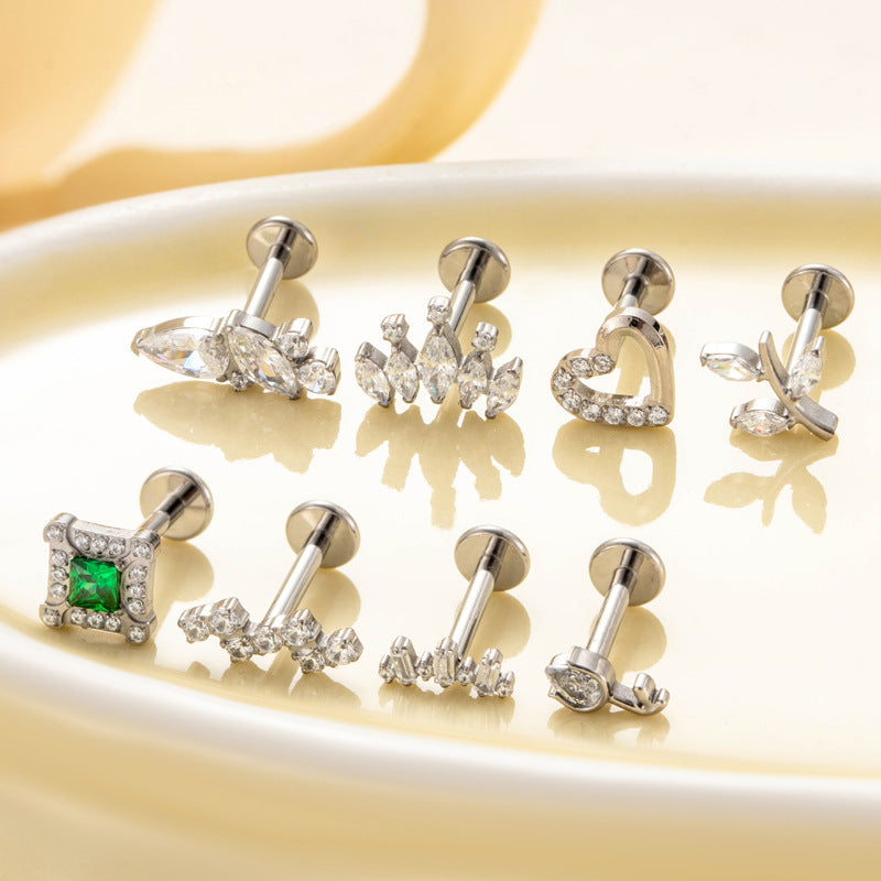 Titanium ircon  Silver Piercing Internal Screw Rod Ear Bone Studs