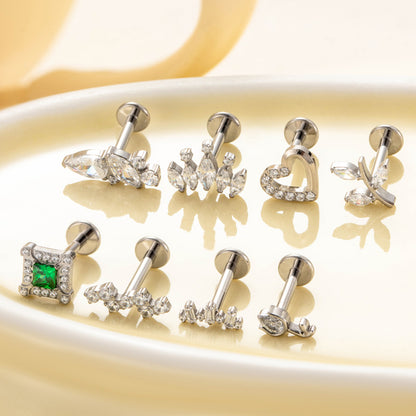Titanium ircon  Silver Piercing Internal Screw Rod Ear Bone Studs