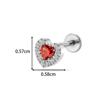 G23/F136 Titanium Heart & Snake Design Internally Threaded Lip Labret Studs | Zircon Piercing Jewelry for Cartilage, Helix, Tragus, and Lip