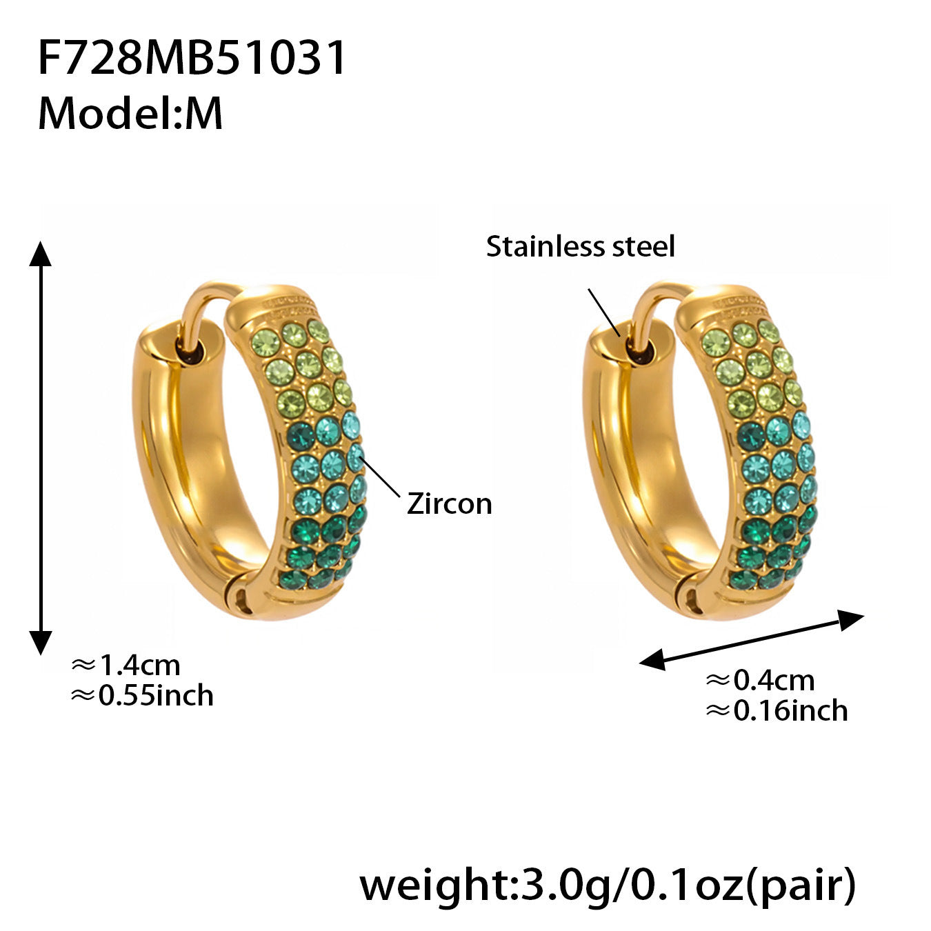 Stainless Steel Colorful Zircon Round Hoop Earrings Set — Minimal Classic Luxury Hoops