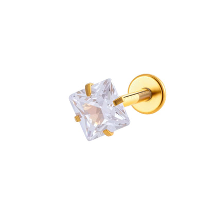 ASTM F136 Titanium 3MM CZ Internally Threaded Labret Stud – Heart, Star, Triangle, Square & Round Cartilage & Lip Piercing Jewelry