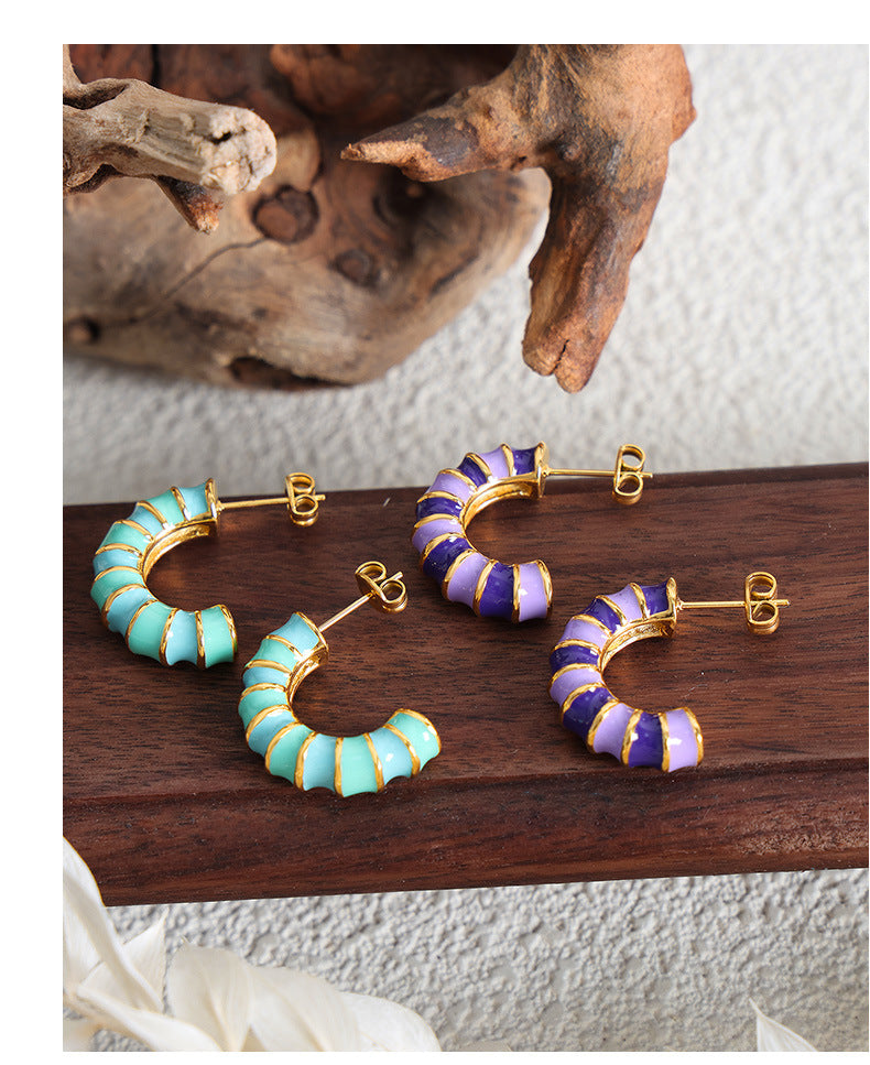 Enamel Twist Knot Hoop Earrings | Stainless Steel Colorful Drop Oil Earrings