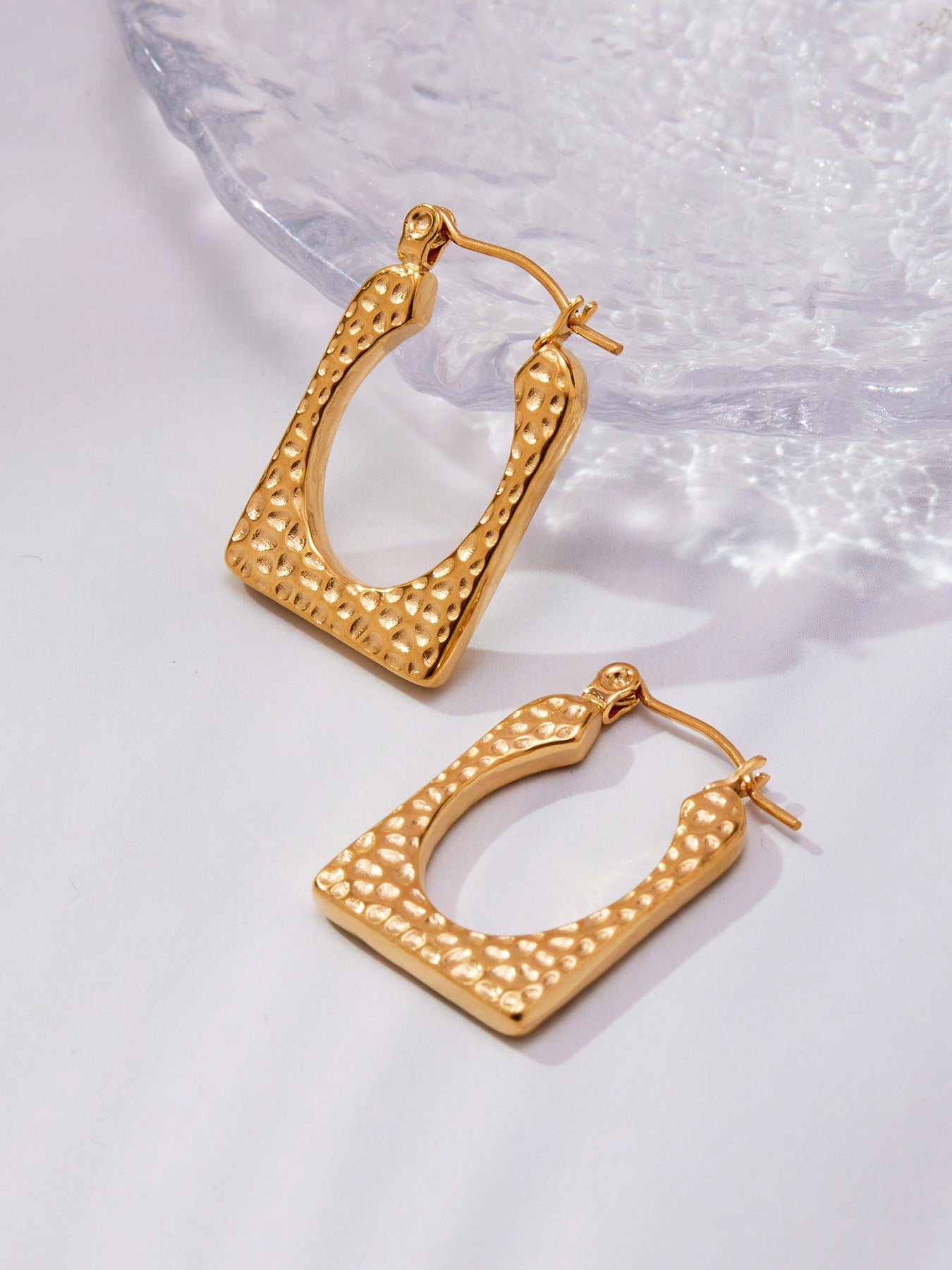 Stainless Steel Geometric Hammered Earrings | Irregular Textured Hoop Earrings | High-End Fashion Jewelry for Women