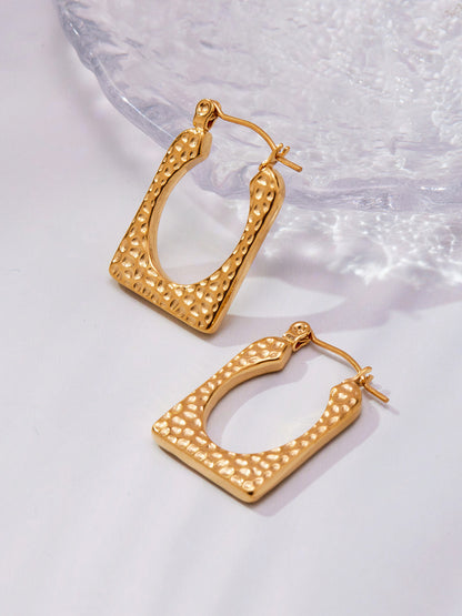 Stainless Steel Geometric Hammered Earrings | Irregular Textured Hoop Earrings | High-End Fashion Jewelry for Women