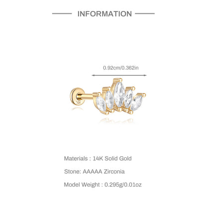 14K Gold Marquise Zircon Cluster Stud Earrings – Delicate, Hypoallergenic & Eye-Catching