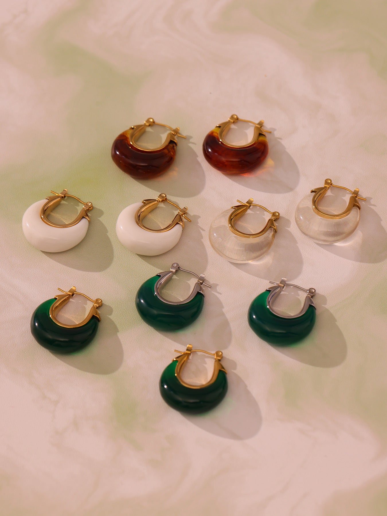 Vintage U-Shaped Resin Hoop Earrings – Stainless Steel Colorful Retro Statement Earrings | WANTI Jewelry