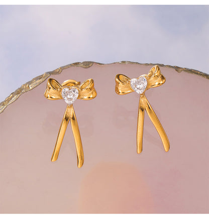 Bow-Knot Earrings with Zircon – Stainless Steel Fashion Jewelry | Cute Elegant Gift for Women | Hypoallergenic Daily Wear