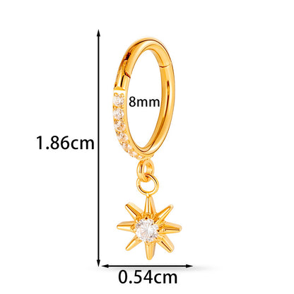 F136 Titanium Zircon Star & Moon Dangle Cartilage Piercing | Lip & Ear Jewelry | Hypoallergenic & Stylish