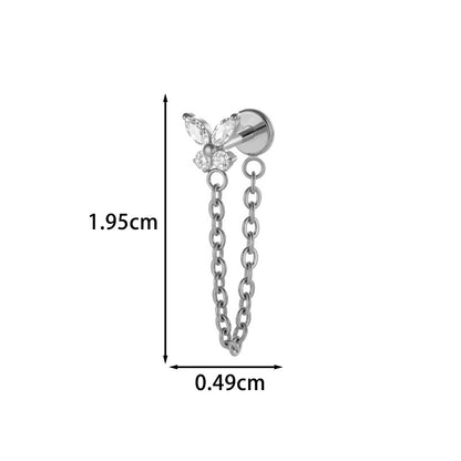Implant Grade G23 ASTM F136 Titanium Geometric Tassel Chain Ear Stud | Push Pin Flat Back 16G Cartilage Jewelry