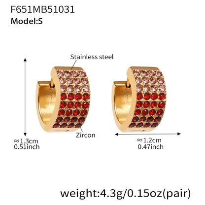 Stainless Steel Colorful Zircon Round Hoop Earrings Set – Modern Minimalist Retro Luxury Hoops