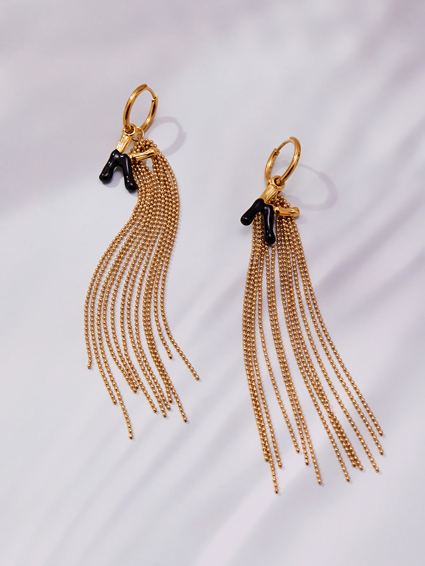 Stainless Steel Letter K Tassel Earrings – Vintage Enamel Drip Long Chain Earrings, High-End Fashion Jewelry for Women