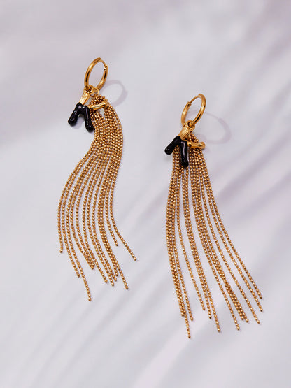 Stainless Steel Letter K Tassel Earrings – Vintage Enamel Drip Long Chain Earrings, High-End Fashion Jewelry for Women