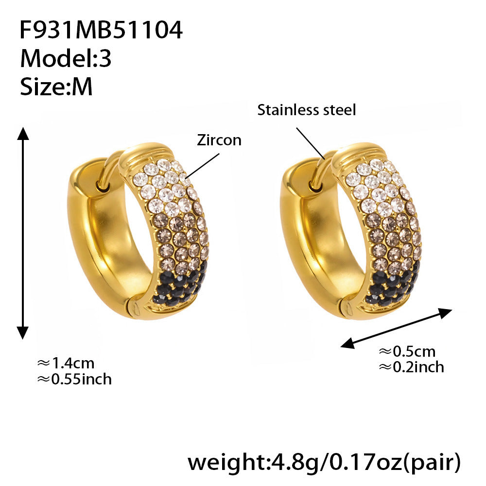 Stainless Steel Geometric Round Zircon Earrings – Multicolor Sparkle Hoop Earrings | WANTI Jewelry